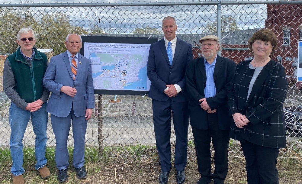 The Rensselaer IDEA's Dr. John Erickson (left) and Dr. Jim Hendler (third from left) with Congressman Paul Tonko, Mayor Bill Keeler and National Grid's Laurie Poltynski (May 3, 2022)
